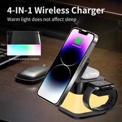 4 in 1 Foldable Wireless Charger Stand Magnetic Multifuncion Station With LED Night Light 15W Fast Charging