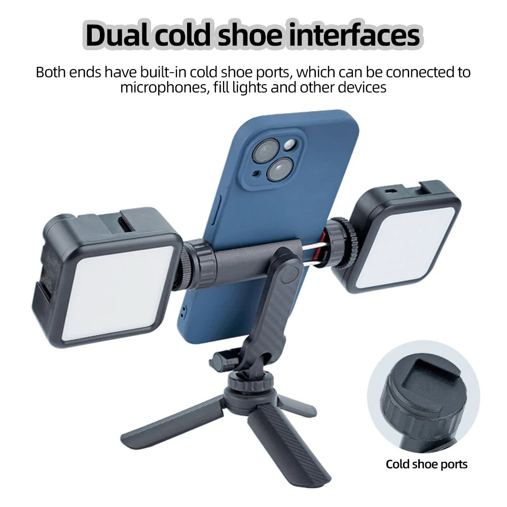 Camera Hot Shoe Phone Mount Holder 360° Rotatable Phone Tripod Mount with Cold Shoe Mounts for iPhone 16 Samsung Smartphone Vlog