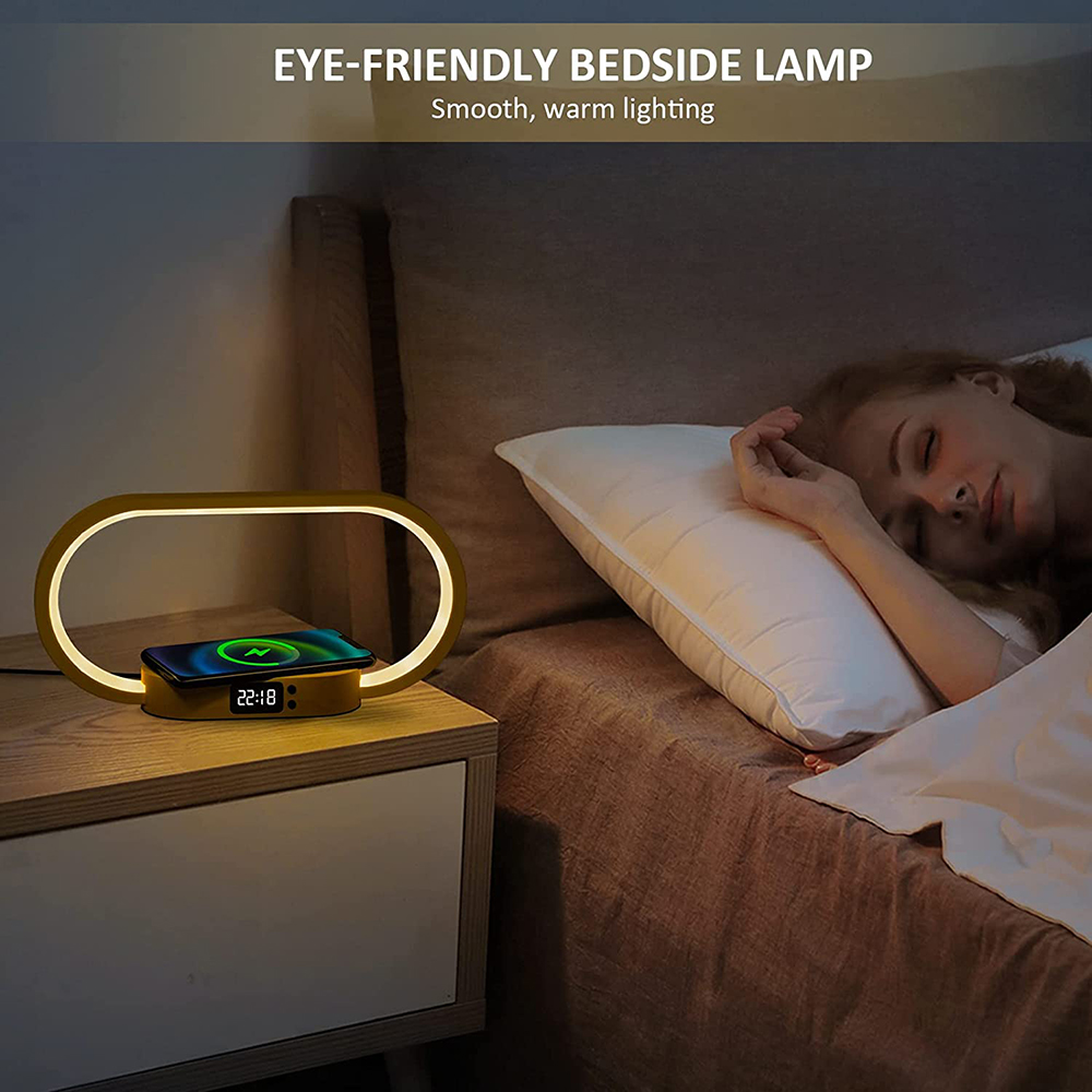 Bedside Lamps with Wireless Charger, Table Lamp with USB Port, Touch Lamp with Clock,