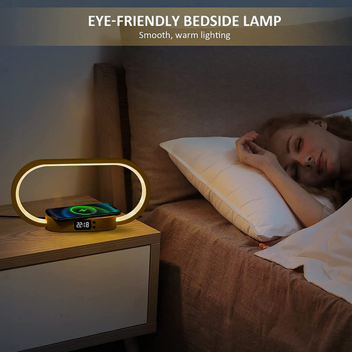 Bedside Lamps with Wireless Charger, Table Lamp with USB Port, Touch Lamp with Clock