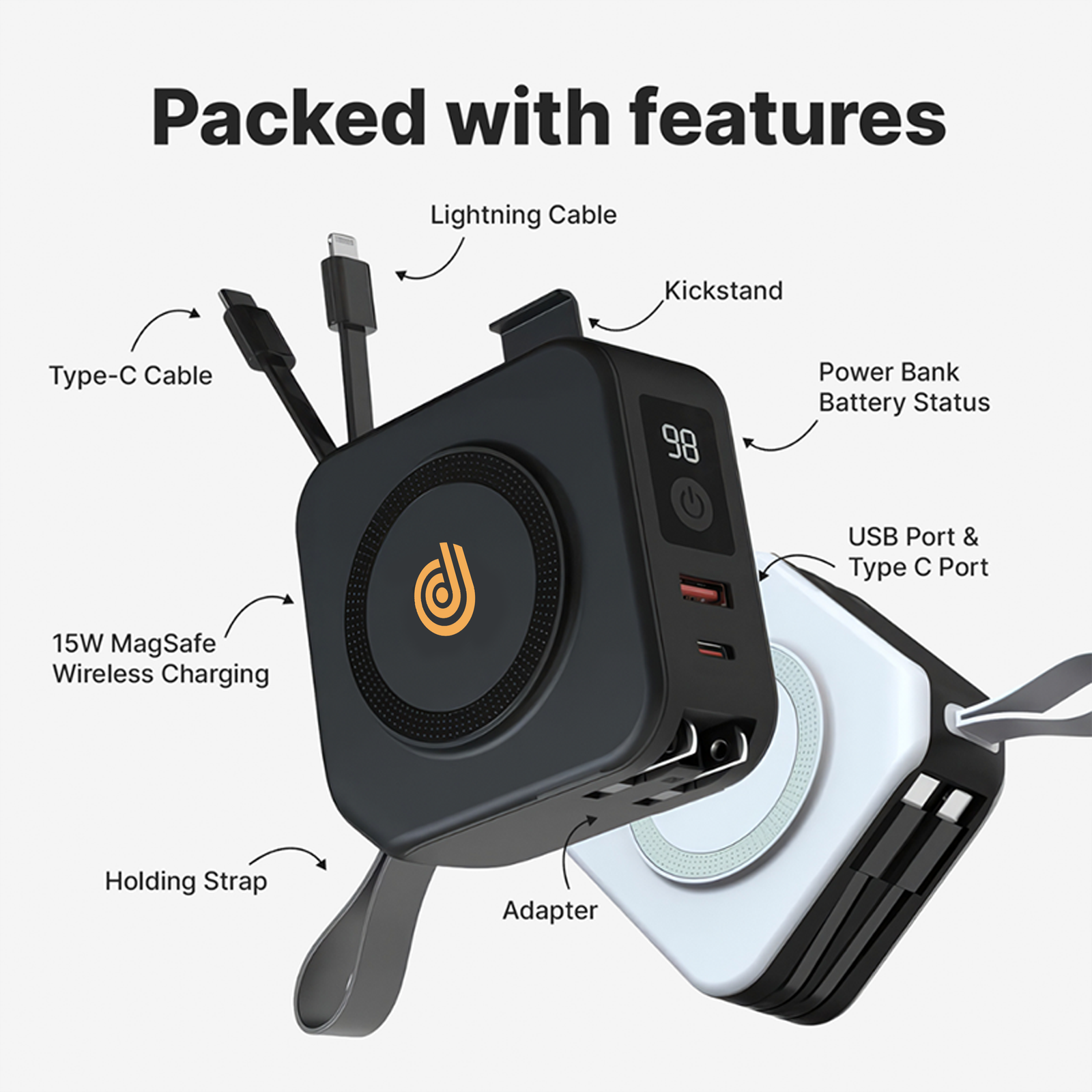 Powerpack Universal 5 in 1 Travel Power Bank - for Magsafe Battery Pack,10000mAh Power Bank with Built in Cable