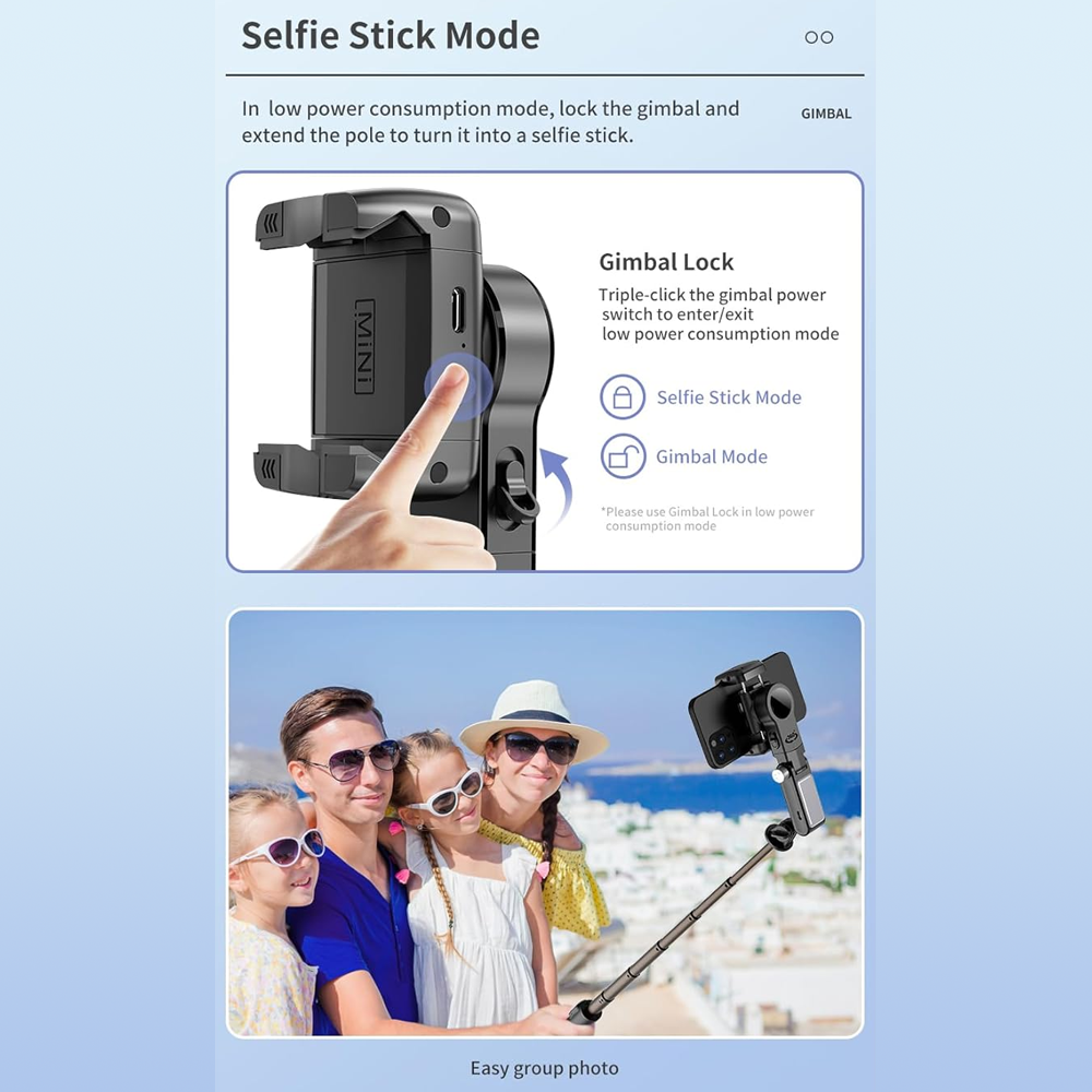 Gimbal Stabilizer for Smartphones,3-Axis Stabilizer Tracking Selfie Stick with Tripod