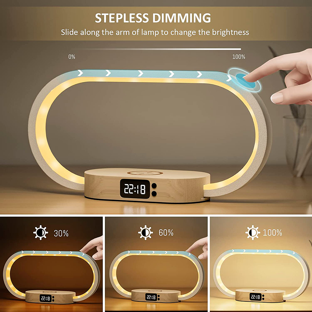 Bedside Lamps with Wireless Charger, Table Lamp with USB Port, Touch Lamp with Clock,