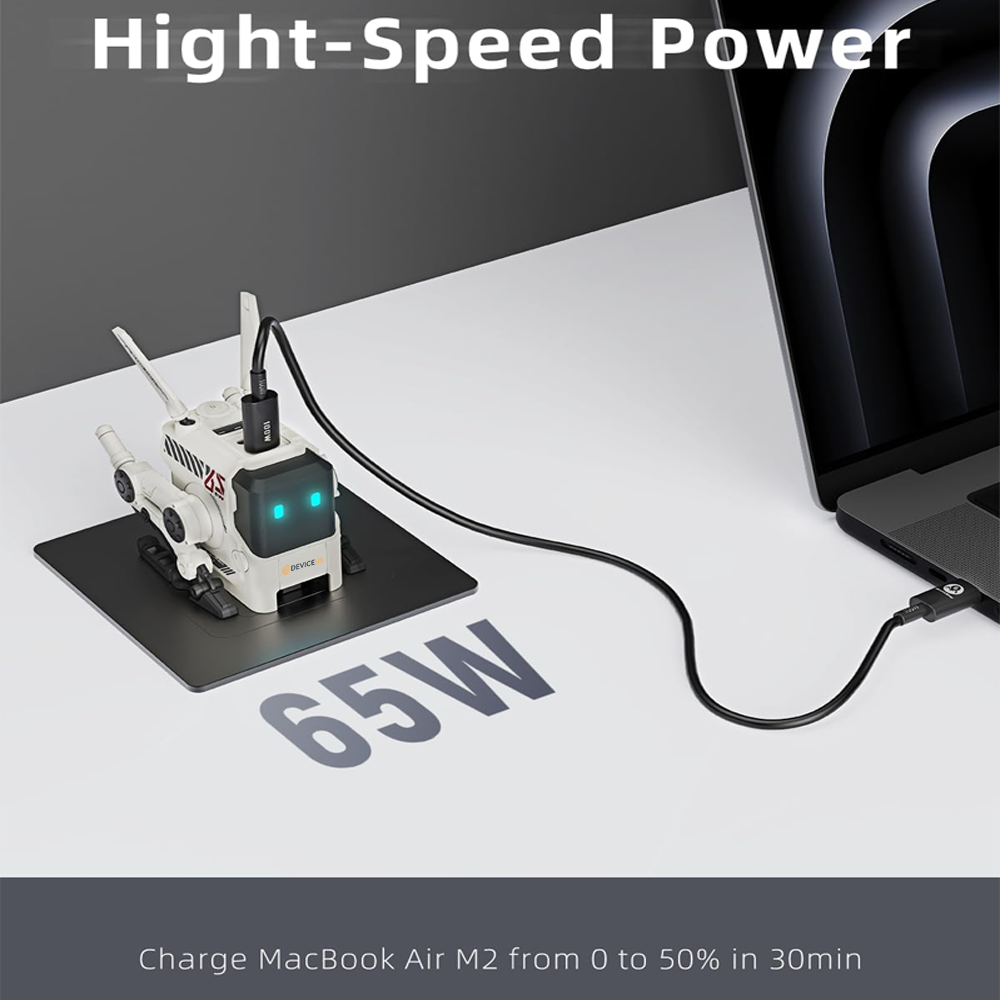 Deviceus 65W USB C Charger, Alpha65 Robot Fast GaN Charger Block, 3-Port Fast Power Adapter