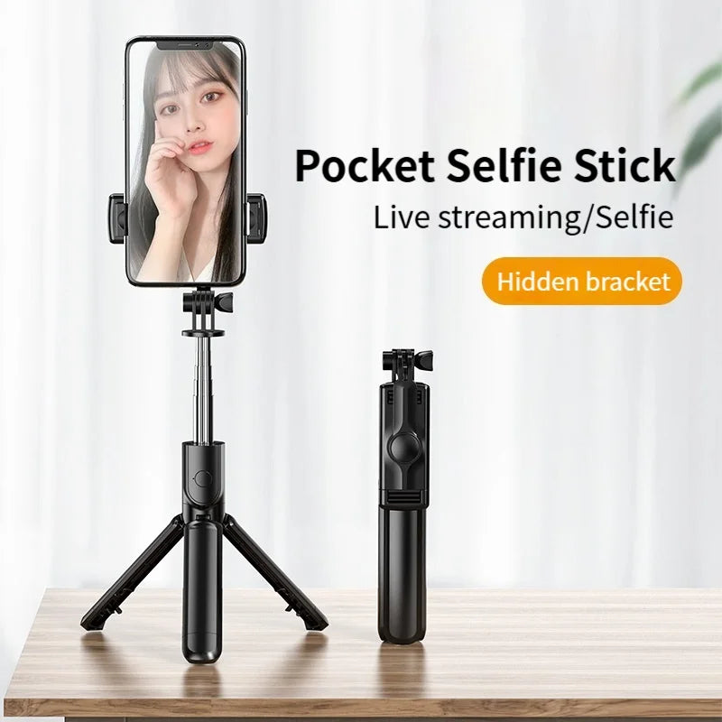 Portable Wireless Selfie Stick Extendable Tripod Stand With Bluetooth Remote for iPhone Android Vlog Live Streaming Bracket