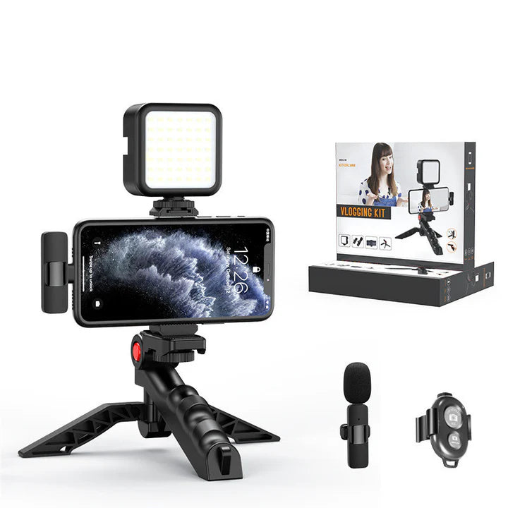 All-in-One Creator Kit – Phone Tripod, Mic & Ring Light for Pro Videos!