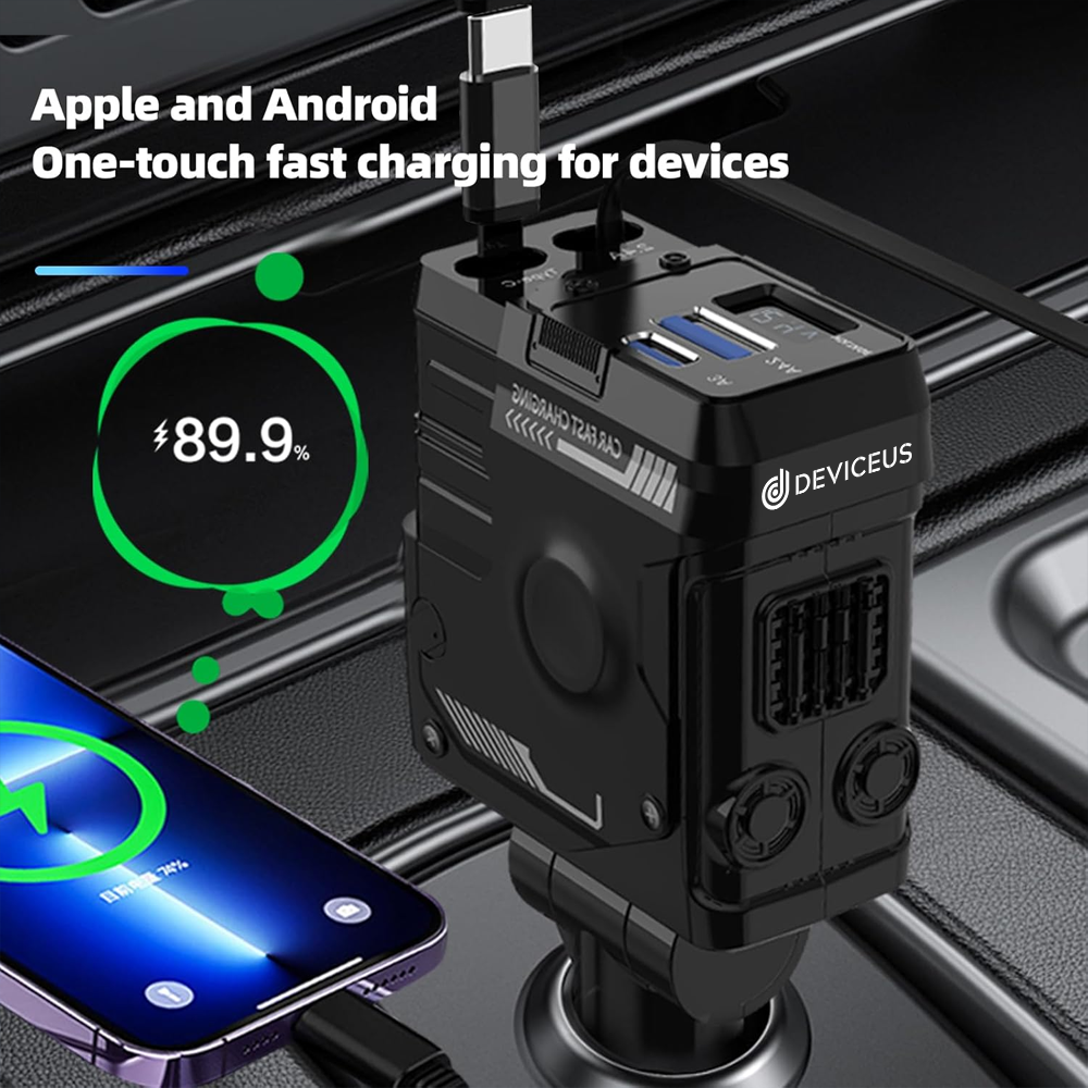 Retractable Car Charger, 66W 4-in-1 Super Fast Charging Car Phone Charger with Retractable Cable (31.5 Inch)
