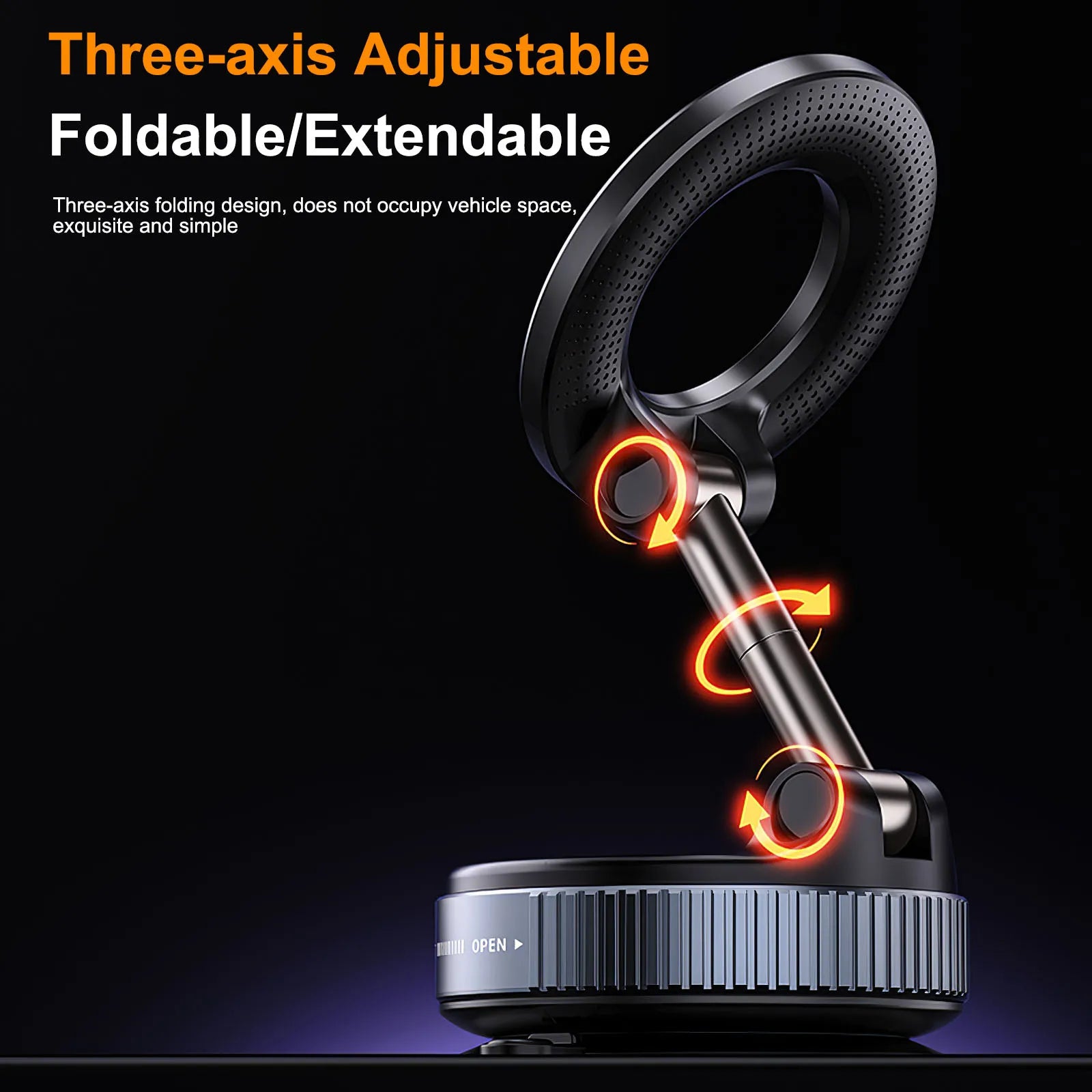 Strong Magnetic Car Phone Holder – Foldable, 360° Adjustable | Vacuum Mount for Car, Desk, Bathroom