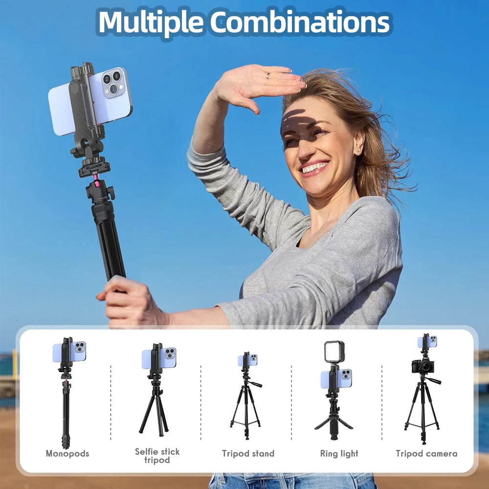Camera Hot Shoe Phone Mount Holder 360° Rotatable Phone Tripod Mount with Cold Shoe Mounts for iPhone 16 Samsung Smartphone Vlog