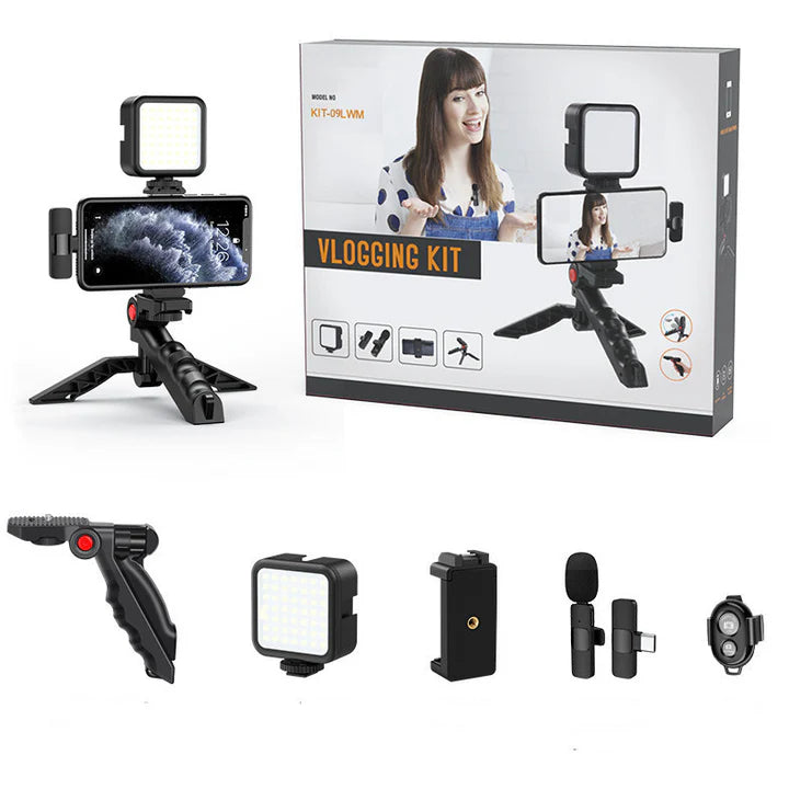 All-in-One Creator Kit – Phone Tripod, Mic & Ring Light for Pro Videos!