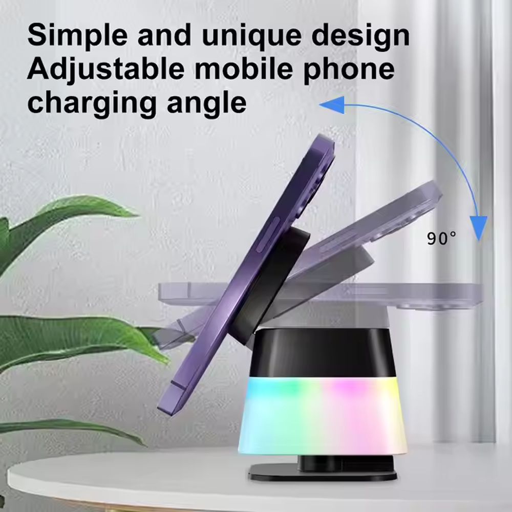 4 in 1 Foldable Wireless Charger Stand Magnetic Multifuncion Station With LED Night Light 15W Fast Charging