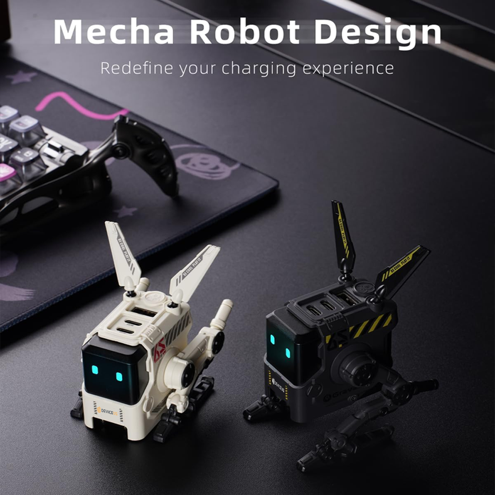 Deviceus 65W USB C Charger, Alpha65 Robot Fast GaN Charger Block, 3-Port Fast Power Adapter