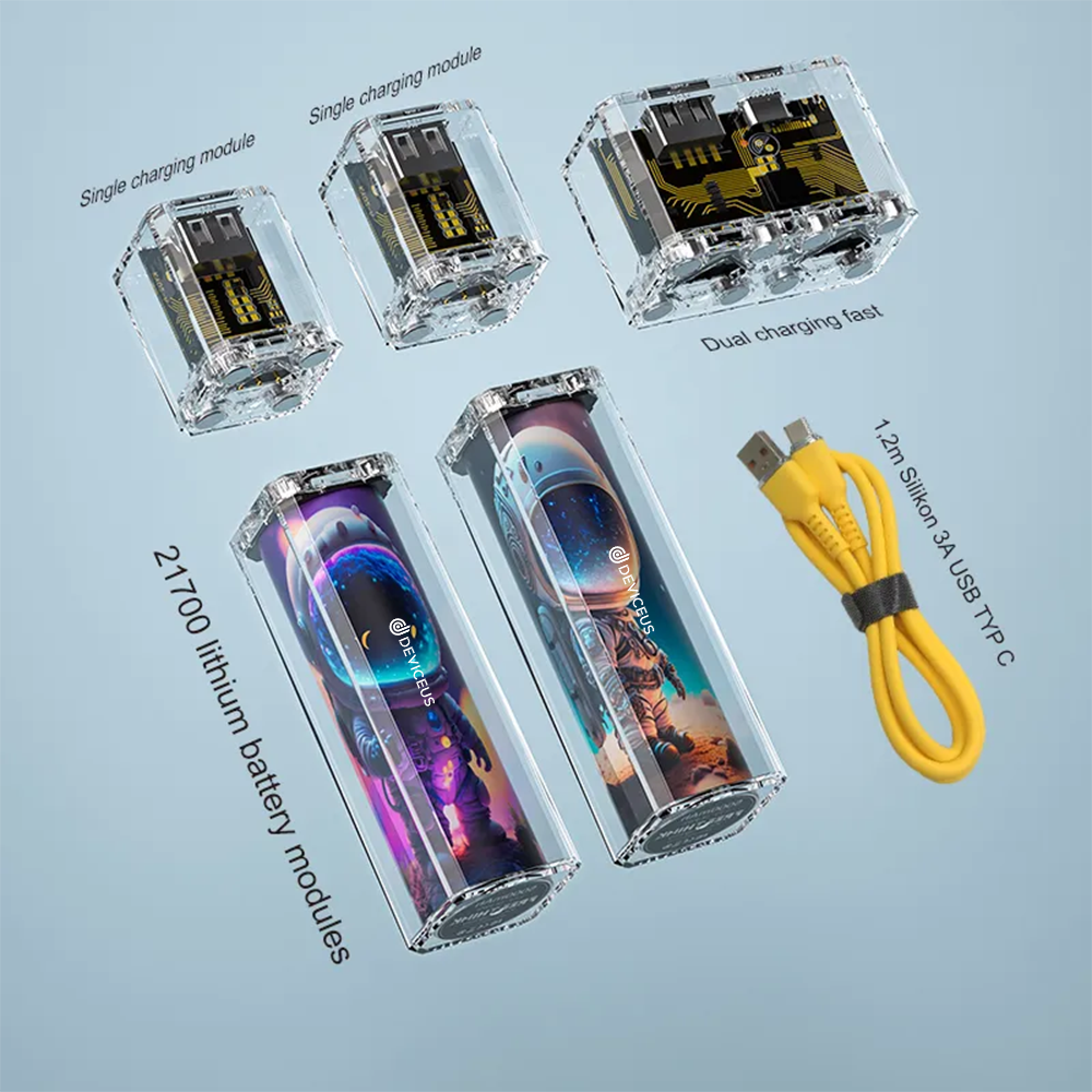 22.5W Transparent Magnetic Portable 21700 Lithium Cells Mobile Power Bank