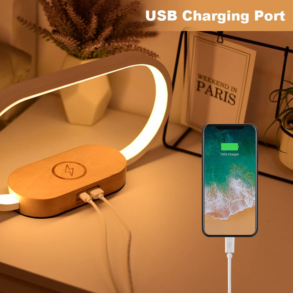 Bedside Lamps with Wireless Charger, Table Lamp with USB Port, Touch Lamp with Clock,