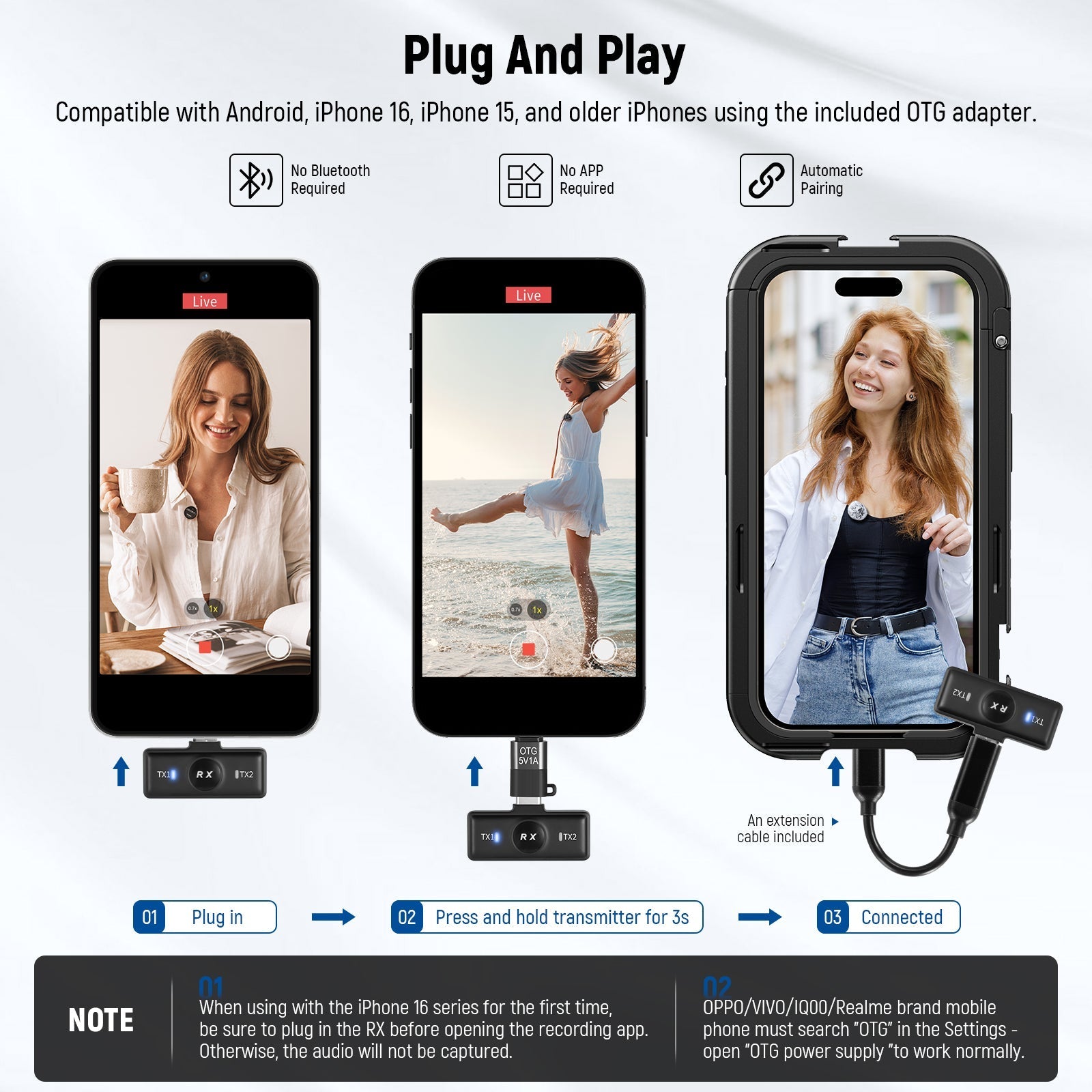 NEEWER KM18 Wireless Lavalier Microphone for iPhone/USB C