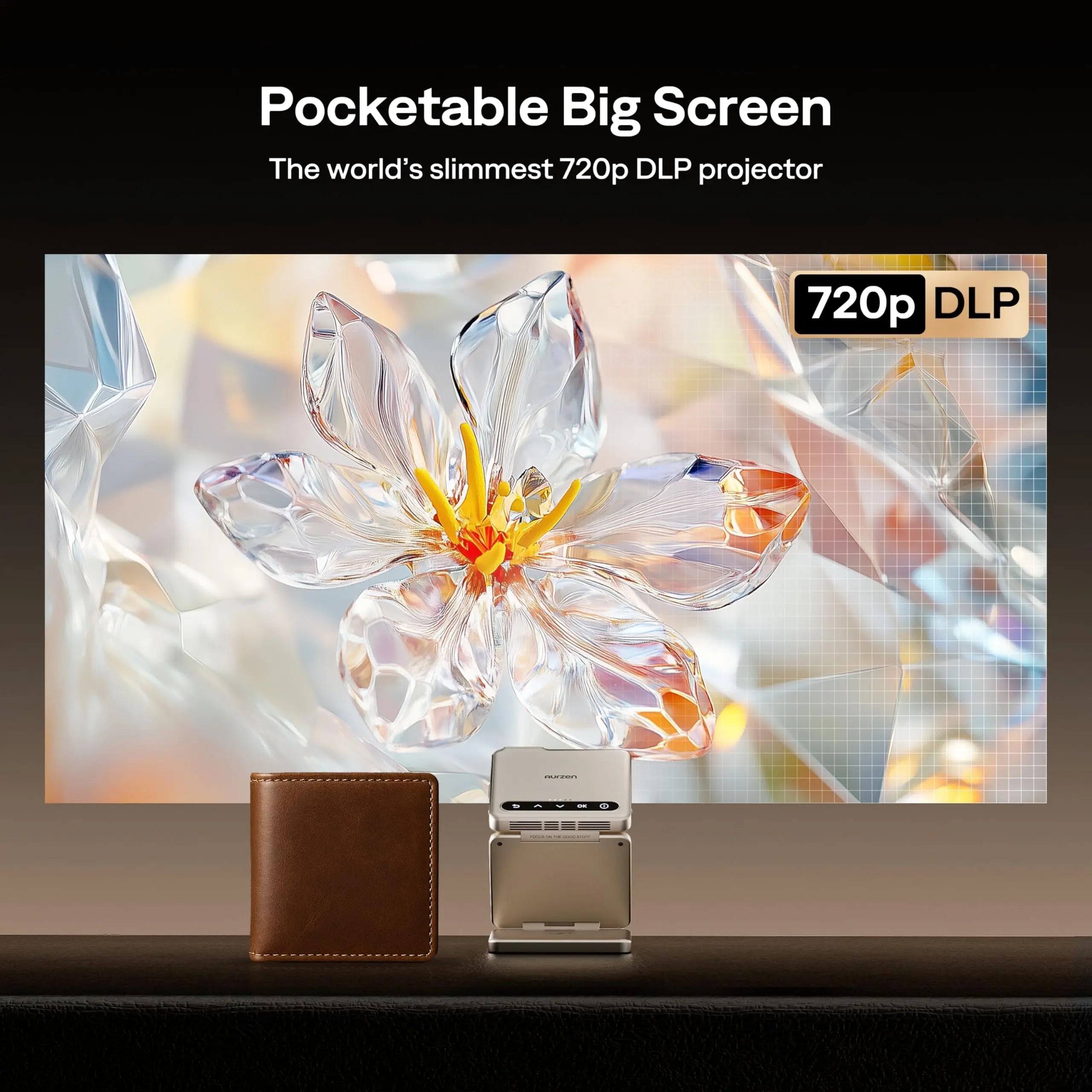 Deviceus ZIP Gold Tri-Fold Portable DLP Mini Pocket Projector – One-Click Screen Mirroring, Type-C Fast Charging, 5000mAh Battery