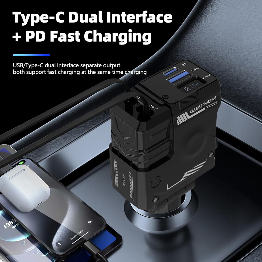 Retractable Car Charger, 66W 4-in-1 Super Fast Charging Car Phone Charger with Retractable Cable (31.5 Inch)