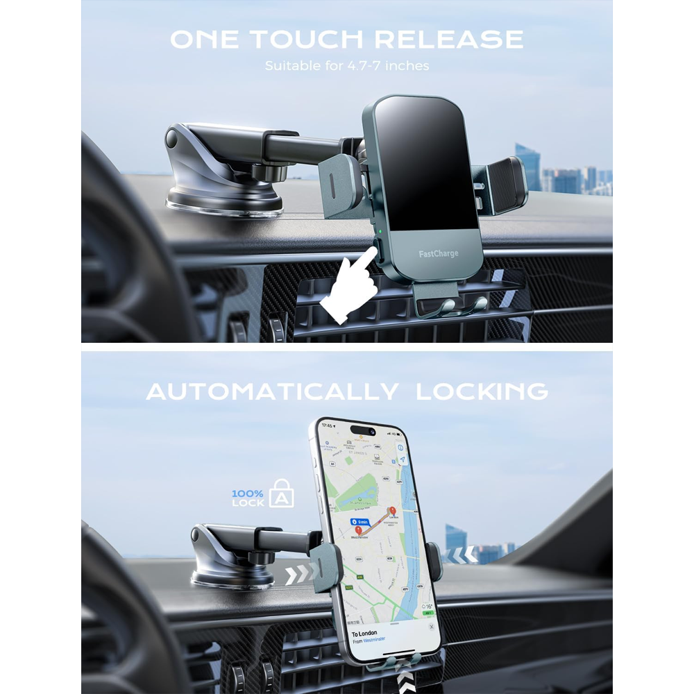 Wireless Car Charger, 15W Fast Charging Auto Clamping