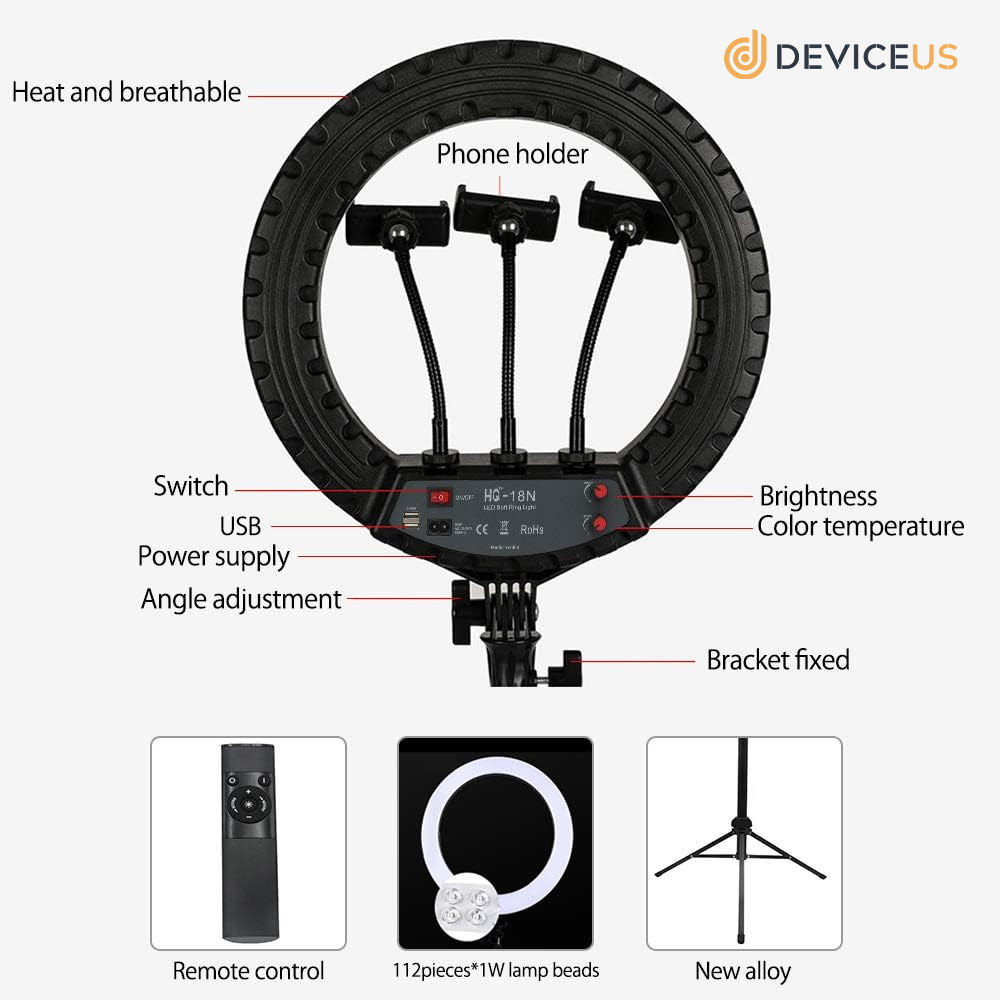 The 18 inch LED Ring Light With Adjustable Tripod Stand & wireless Remote