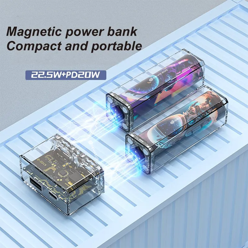 22.5W Transparent Magnetic Portable 21700 Lithium Cells Mobile Power Bank