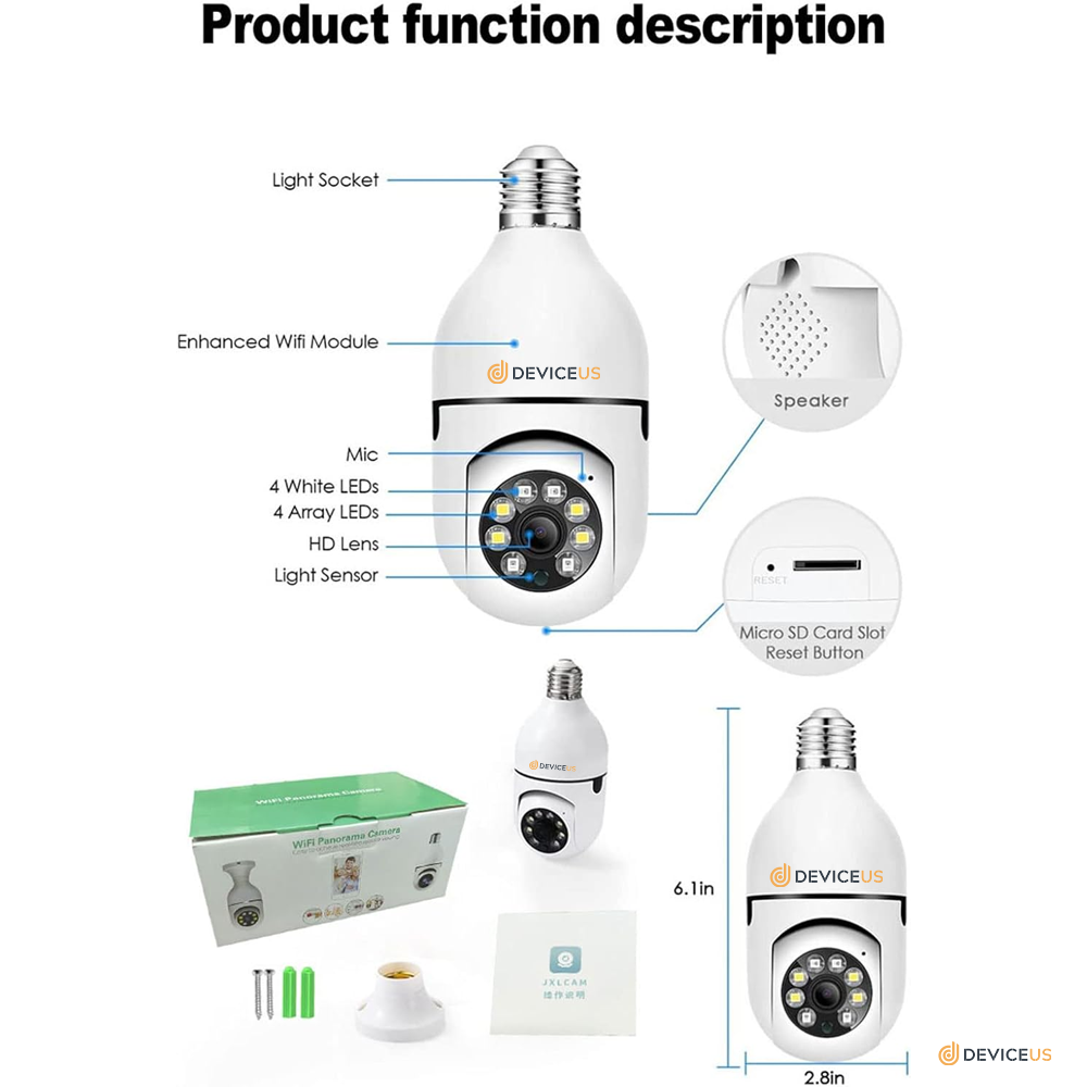 A6 E27 Wireless Security Camera with Bulb Type A6 and E27 Panoramic 2 Way WiFi