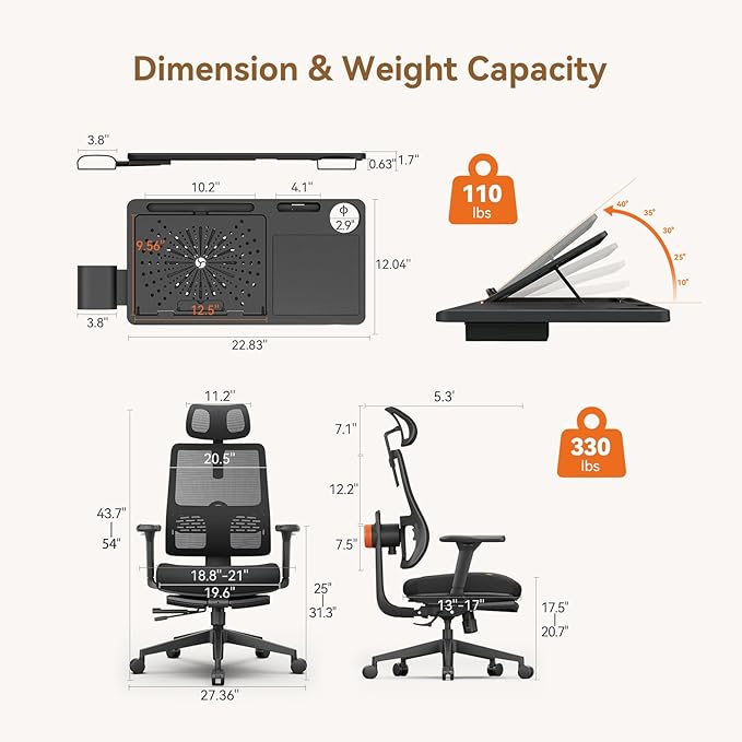 Deviceus Newtral ErgoPro Executive Chair with Laptop Tray