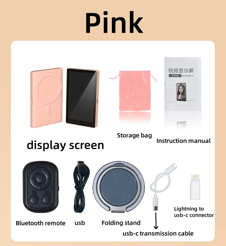 Phone Selfie Monitor Screen Wireless Magnetic Mount Vlog Phone Rear Camera Selfie WiFi Bluetooth Connection for Selfie Live