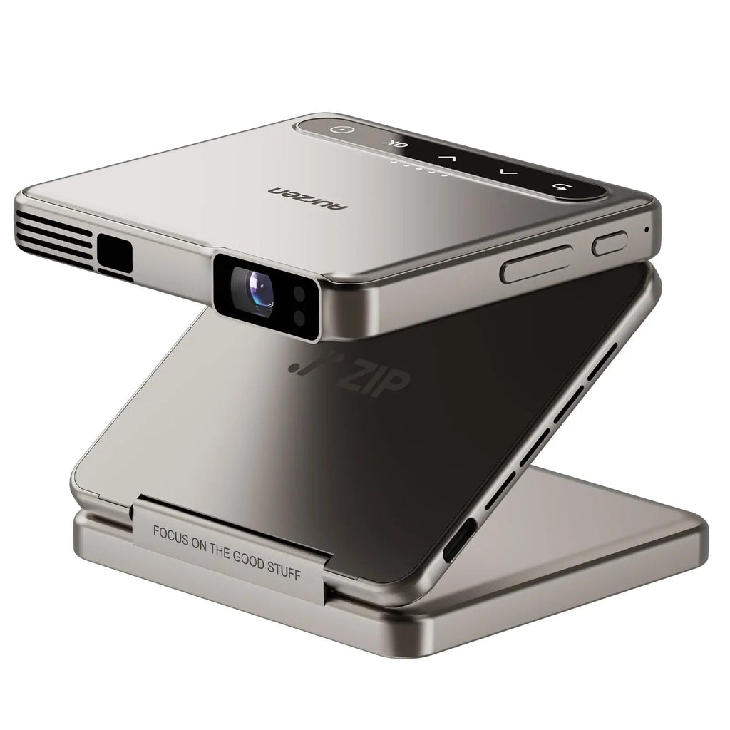Deviceus ZIP Gold Tri-Fold Portable DLP Mini Pocket Projector – One-Click Screen Mirroring, Type-C Fast Charging, 5000mAh Battery