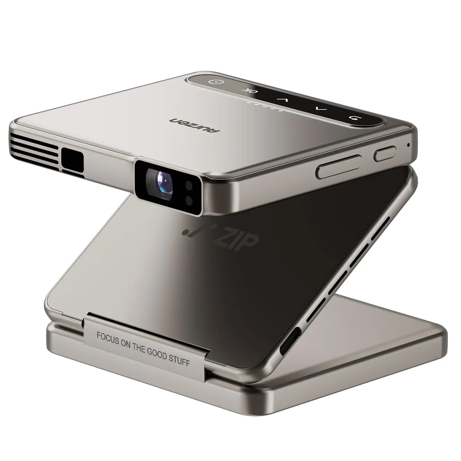 Deviceus ZIP Gold Tri-Fold Portable DLP Mini Pocket Projector – One-Click Screen Mirroring, Type-C Fast Charging, 5000mAh Battery