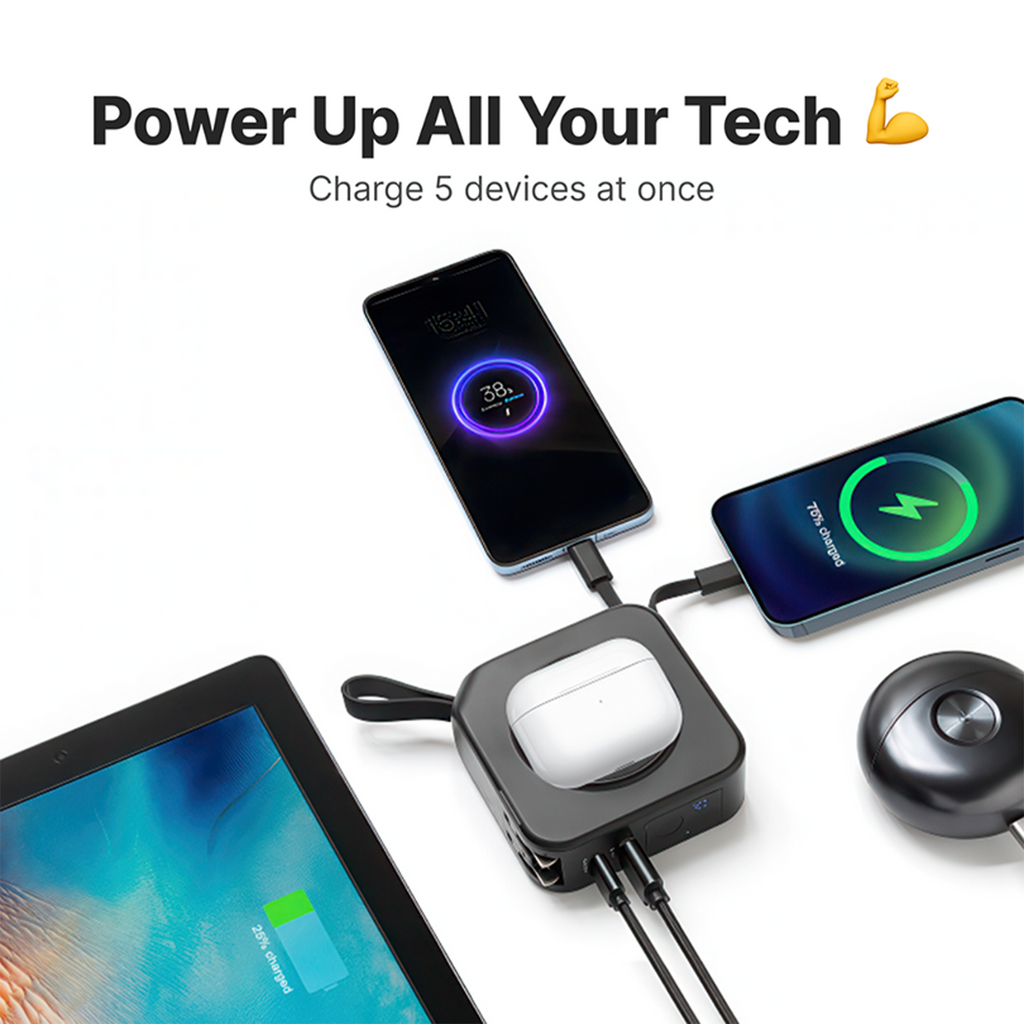 Powerpack Universal 5 in 1 Travel Power Bank - for Magsafe Battery Pack,10000mAh Power Bank with Built in Cable