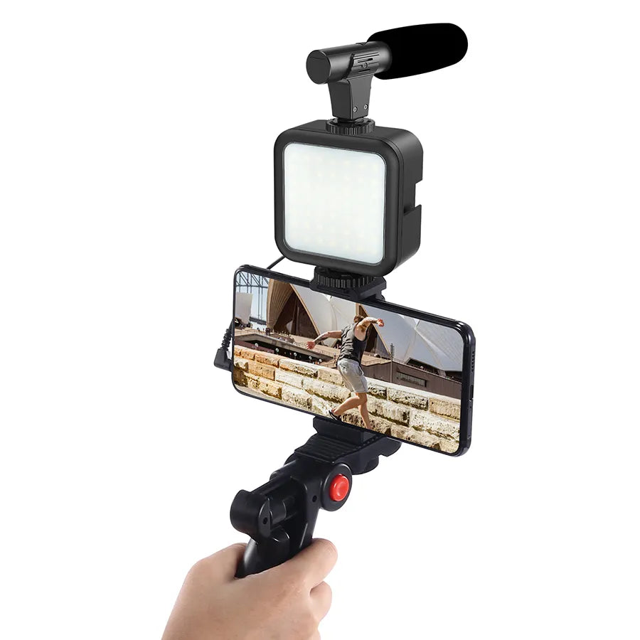 All-in-One Creator Kit – Phone Tripod, Mic & Ring Light for Pro Videos!