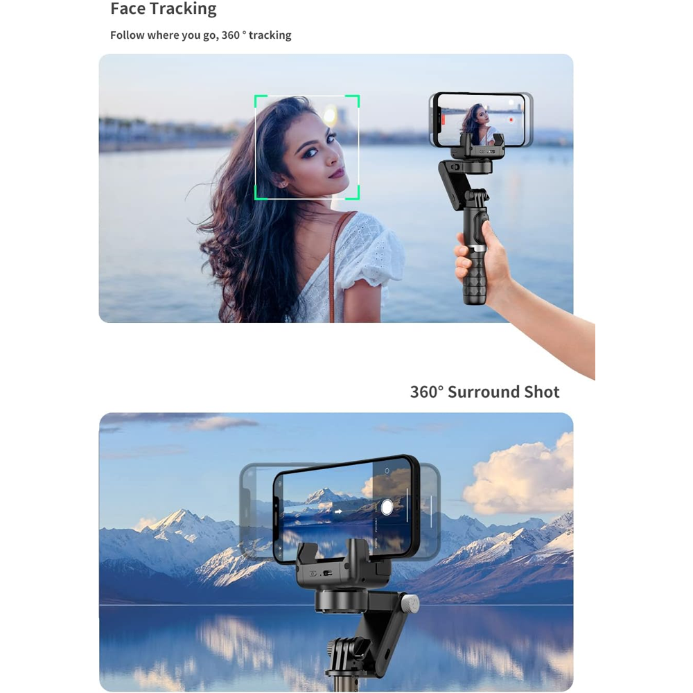 Gimbal Stabilizer for Smartphones,3-Axis Stabilizer Tracking Selfie Stick with Tripod
