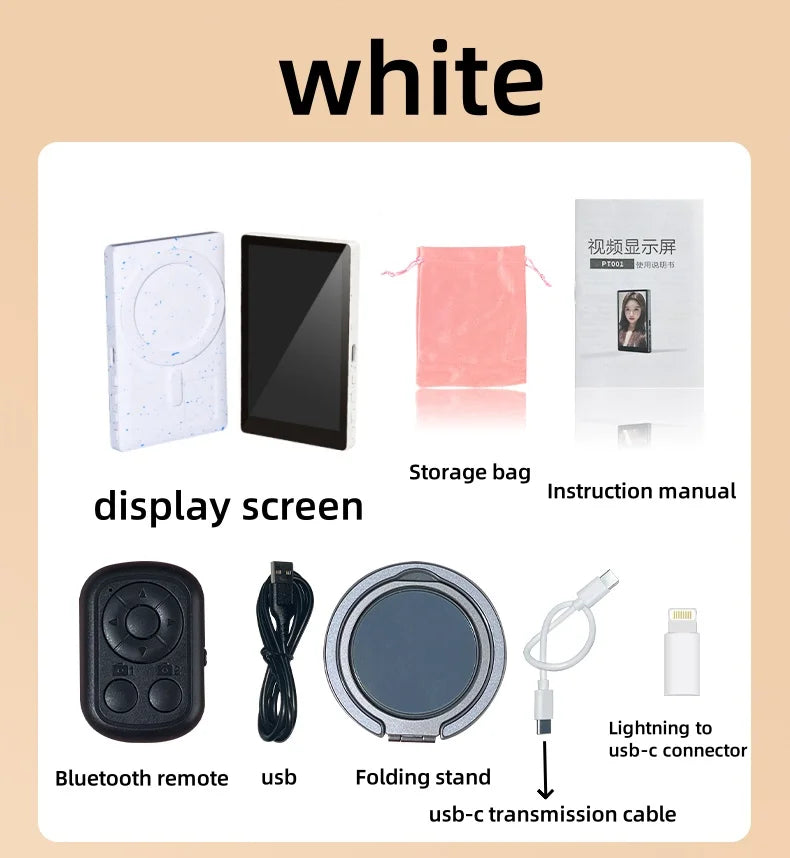 Phone Selfie Monitor Screen Wireless Magnetic Mount Vlog Phone Rear Camera Selfie WiFi Bluetooth Connection for Selfie Live
