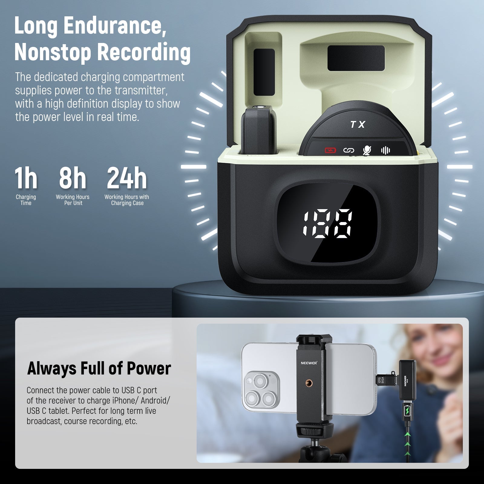 NEEWER KM18 Wireless Lavalier Microphone for iPhone/USB C