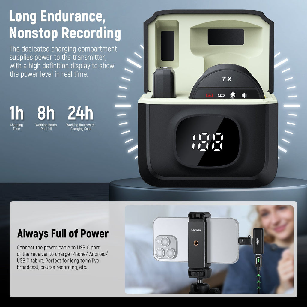 NEEWER KM18 Wireless Lavalier Microphone for iPhone/USB C