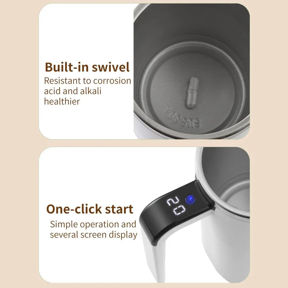 Automatic Stirring Coffee Mug with LED Temperature Display – Rechargeable Magnetic Mixer, 380ml