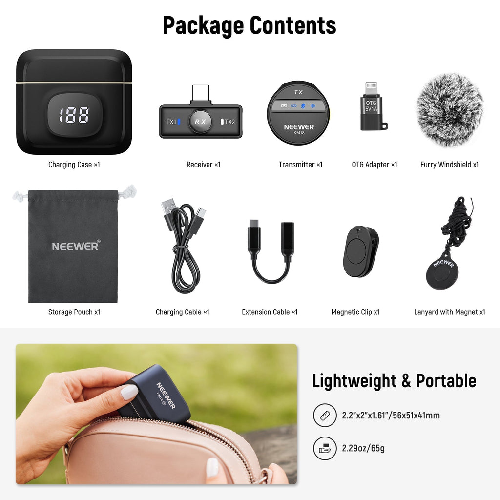 NEEWER KM18 Wireless Lavalier Microphone for iPhone/USB C