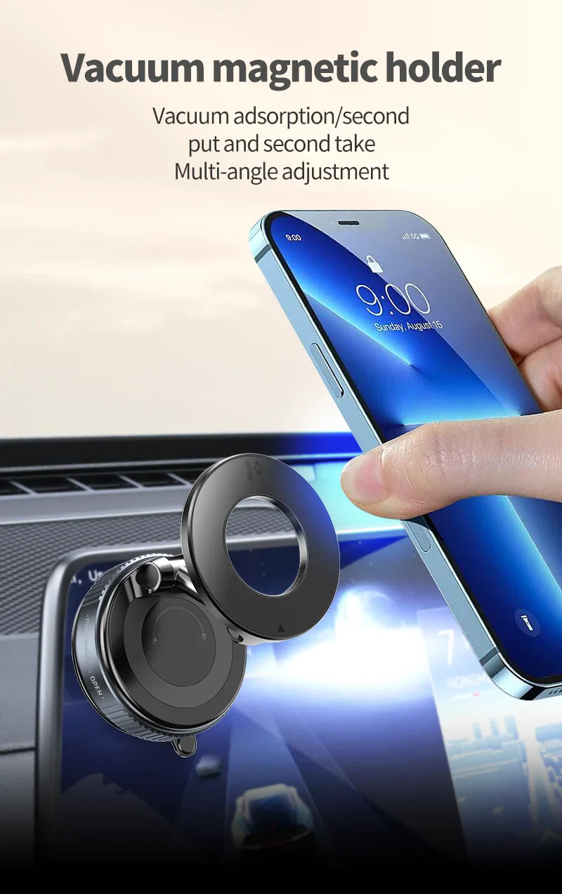 Strong Magnetic Car Phone Holder – Foldable, 360° Adjustable | Vacuum Mount for Car, Desk, Bathroom