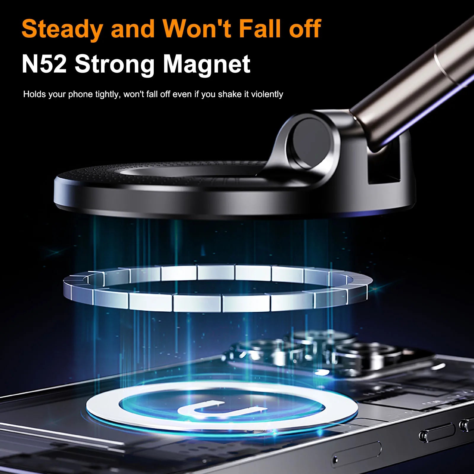 Strong Magnetic Car Phone Holder – Foldable, 360° Adjustable | Vacuum Mount for Car, Desk, Bathroom