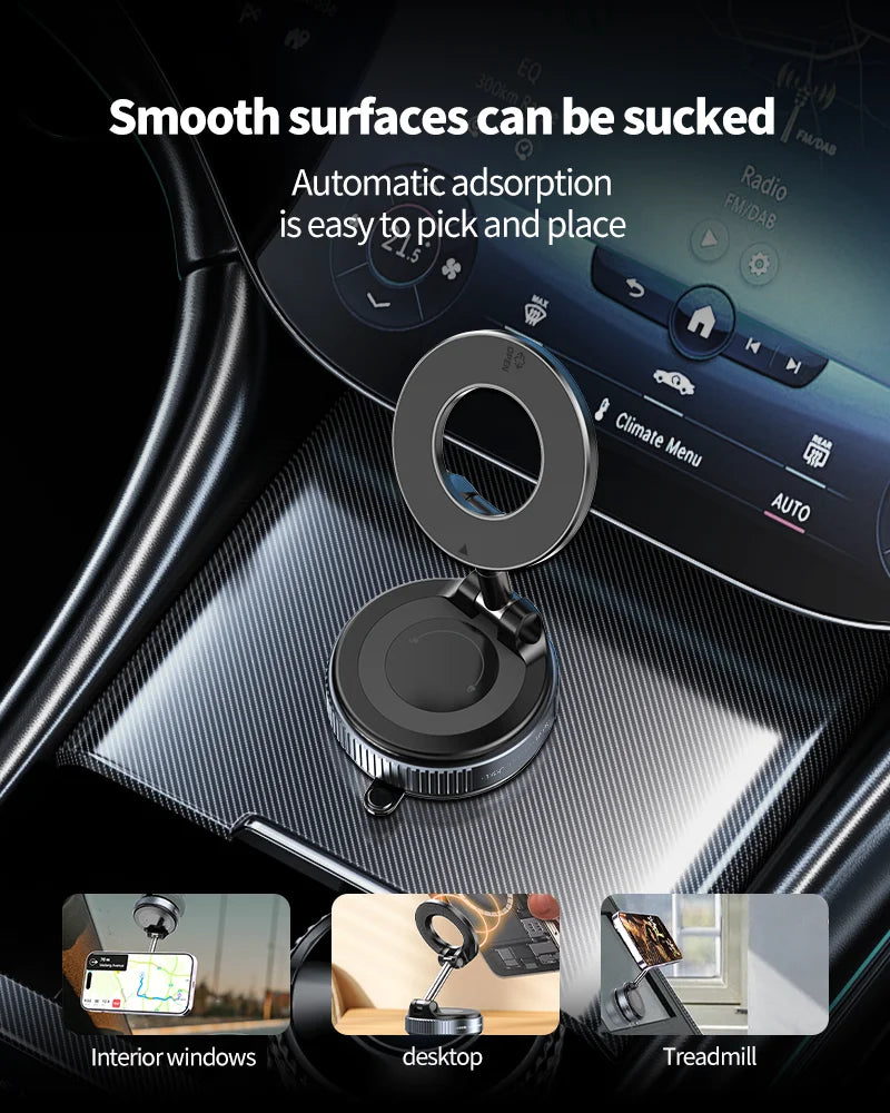 Strong Magnetic Car Phone Holder – Foldable, 360° Adjustable | Vacuum Mount for Car, Desk, Bathroom