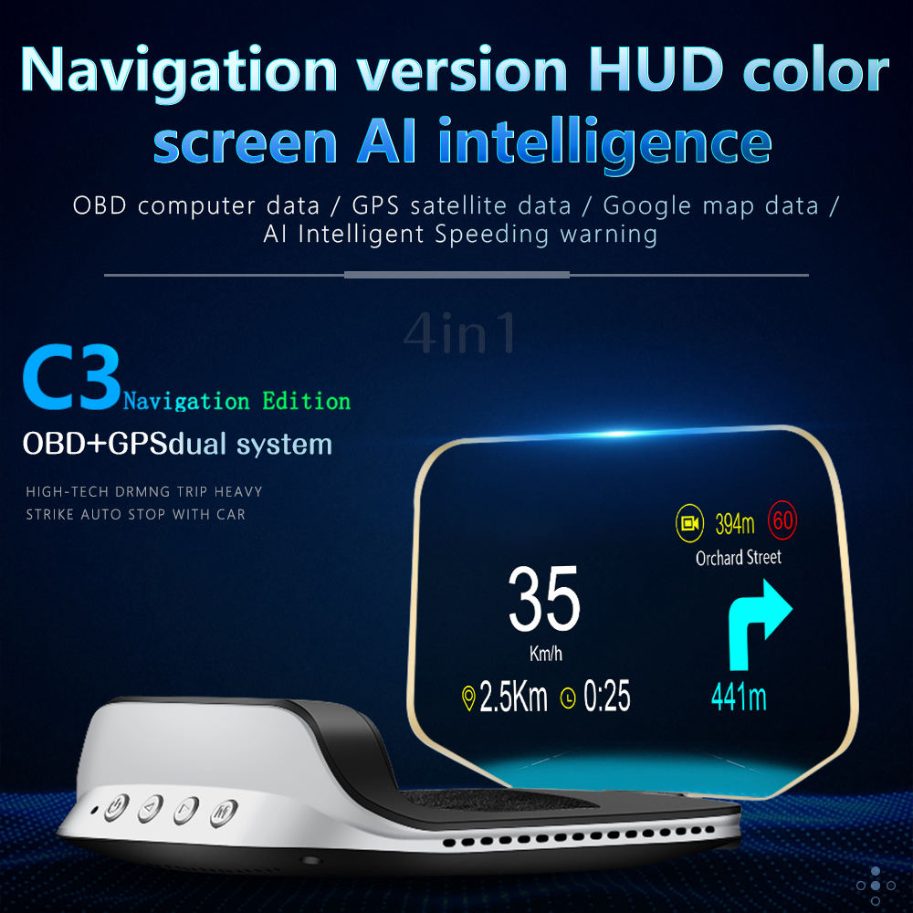 Deviceus C3 Smart Car HUD 2025 – LCD Head-Up Display with GPS, OBD2, and Safety Alerts