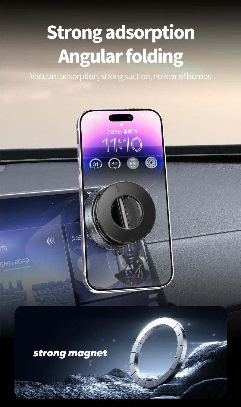 Strong Magnetic Car Phone Holder – Foldable, 360° Adjustable | Vacuum Mount for Car, Desk, Bathroom