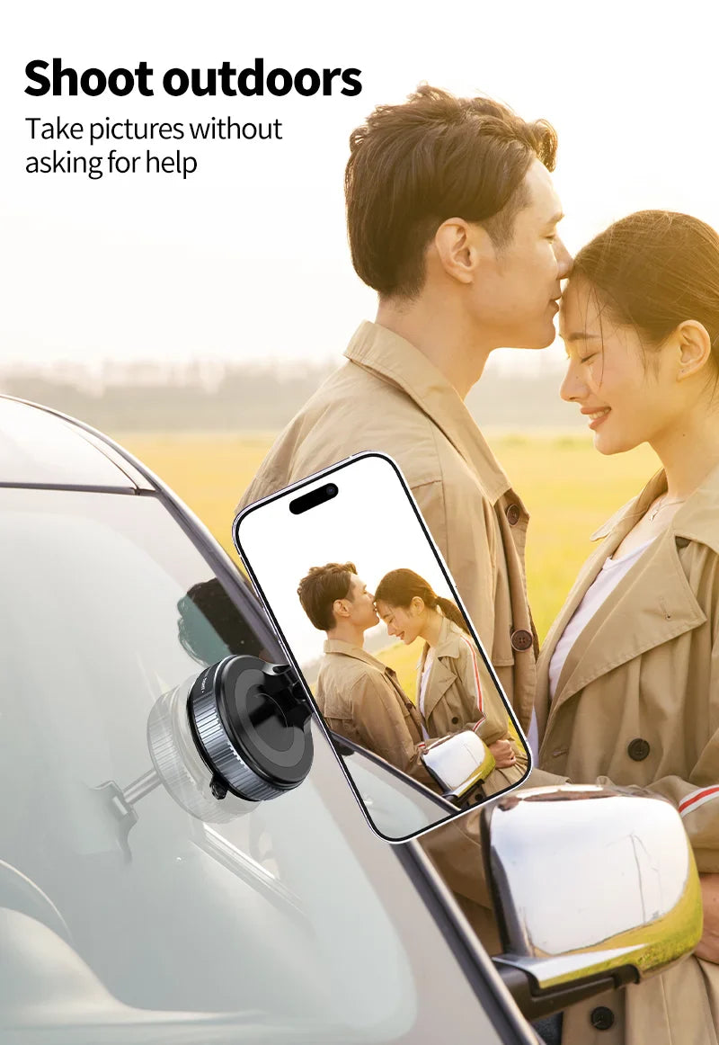 Strong Magnetic Car Phone Holder – Foldable, 360° Adjustable | Vacuum Mount for Car, Desk, Bathroom