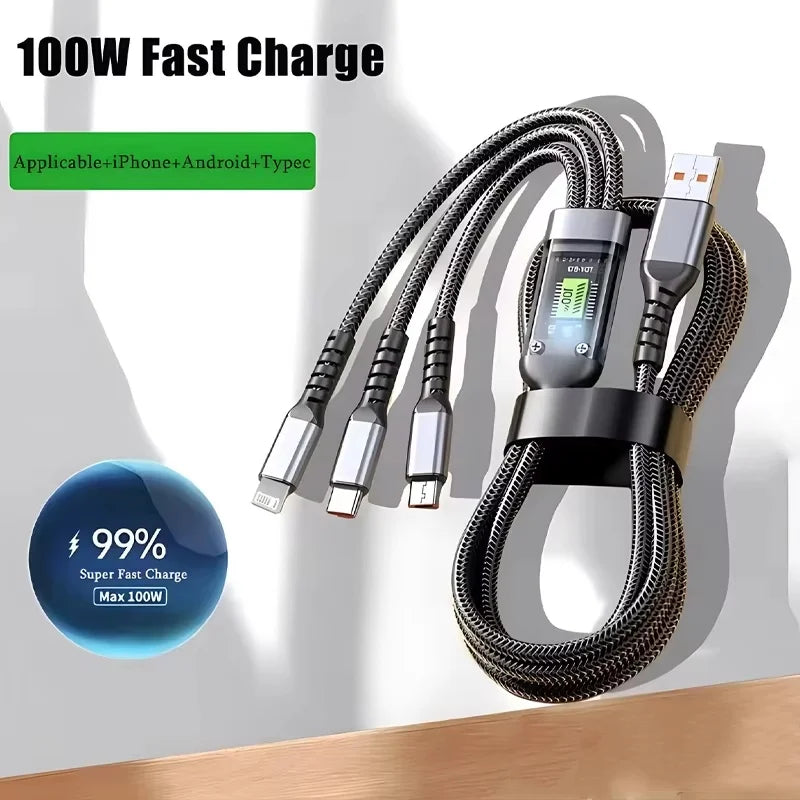 Luminous 3-in-1 Cable - 100W Fast-Charging with Digital Display