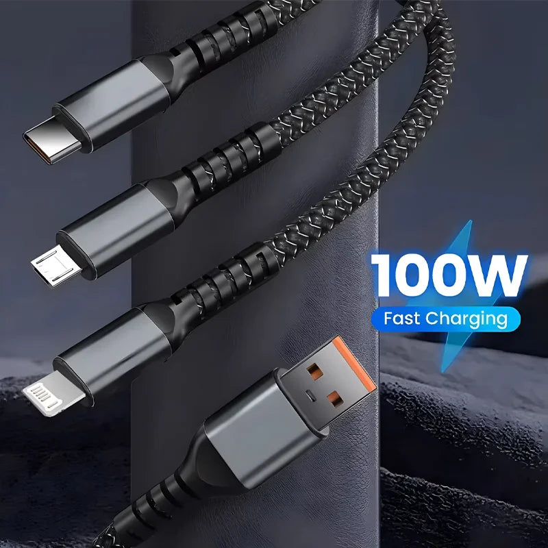 🎁Hot Sale 40% OFF⏳ Transparent  Luminous 3-in-1 Cable - 100W Fast-Charging