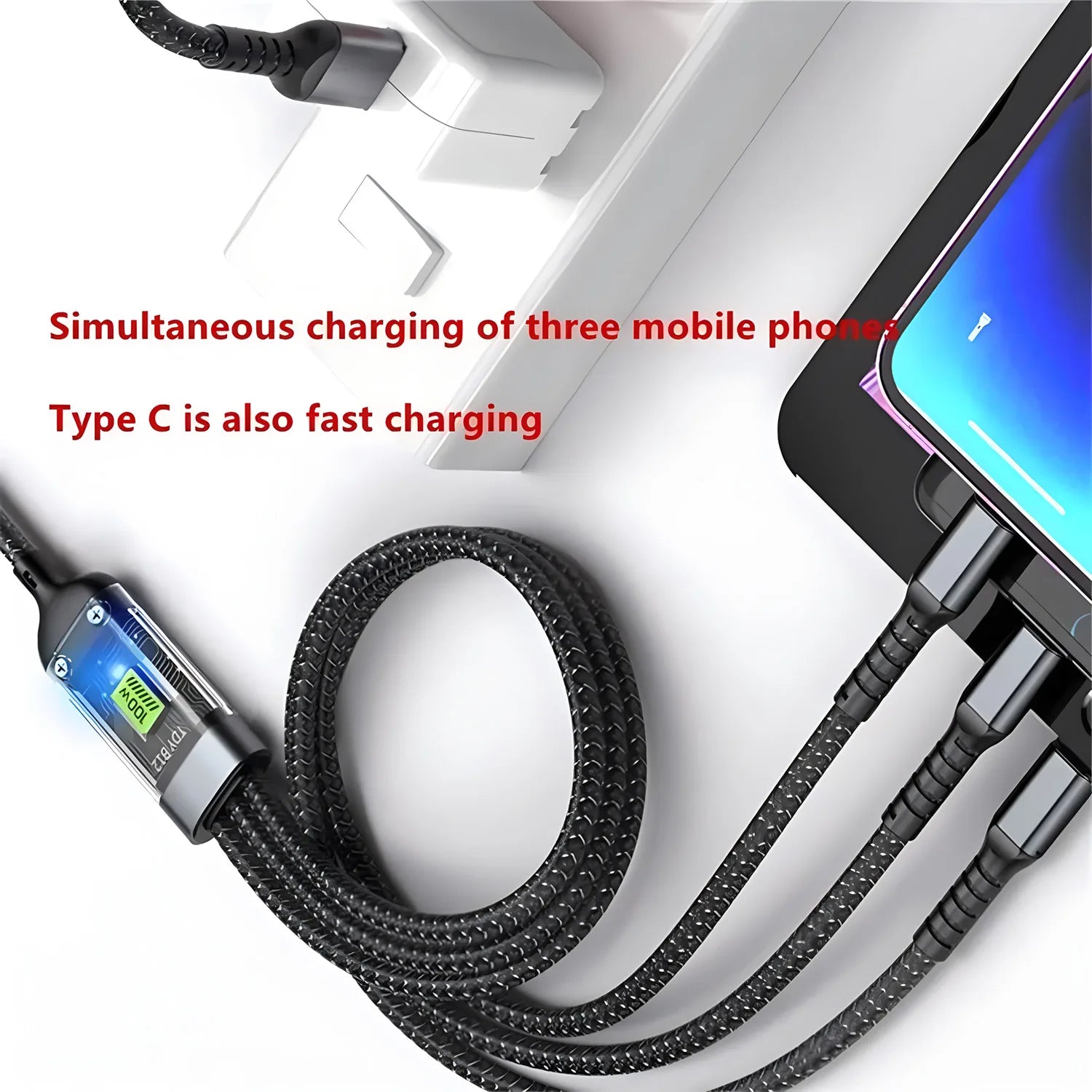 🎁Hot Sale 40% OFF⏳ Transparent  Luminous 3-in-1 Cable - 100W Fast-Charging