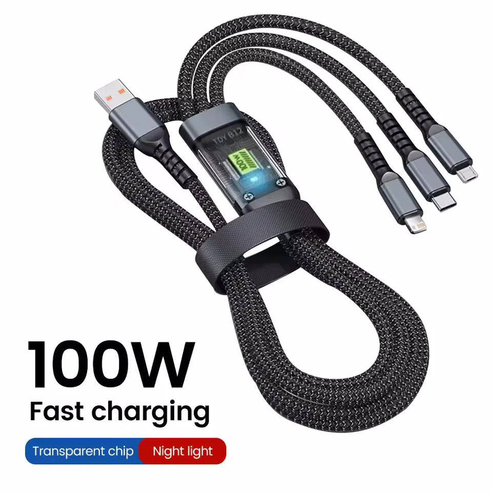 Luminous 3-in-1 Cable - 100W Fast-Charging with Digital Display