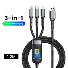 🎁Hot Sale 40% OFF⏳ Transparent  Luminous 3-in-1 Cable - 100W Fast-Charging
