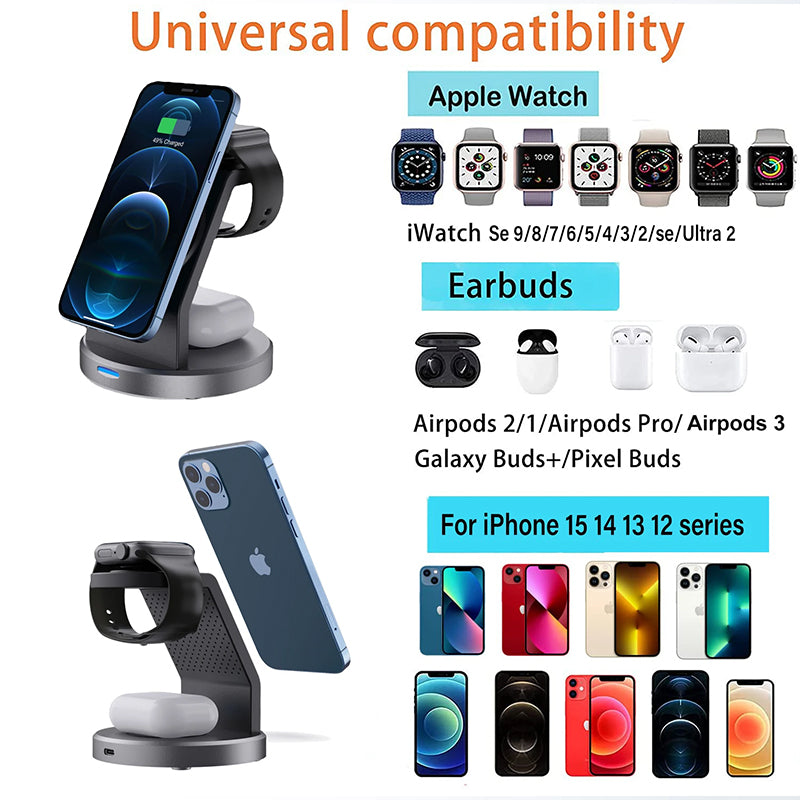 3-in-1 MagSafe Wireless Charging Station – Fast Charging Stand for iPhone, Apple Watch & AirPods