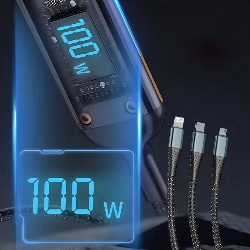 Luminous 3-in-1 Cable - 100W Fast-Charging with Digital Display